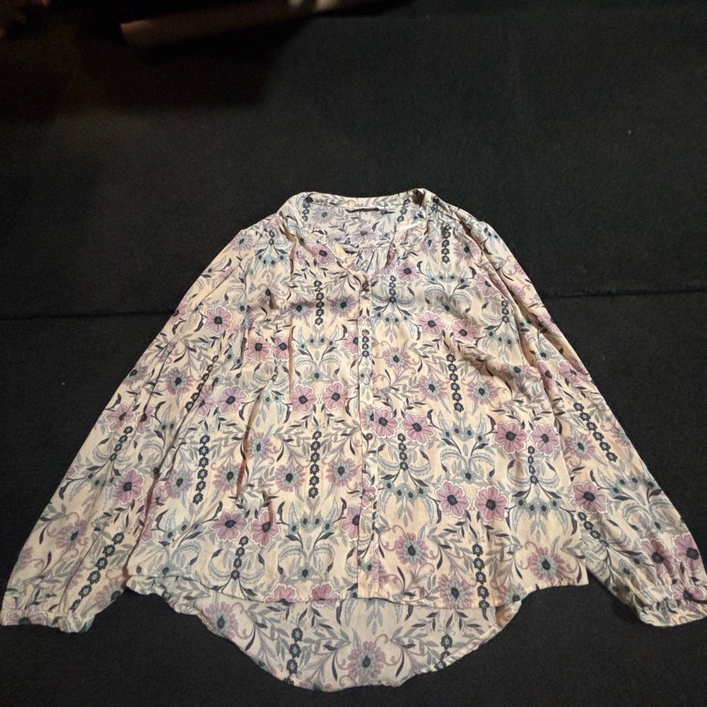 LC Lauren Conrad Cream and Purple Floral Blouse